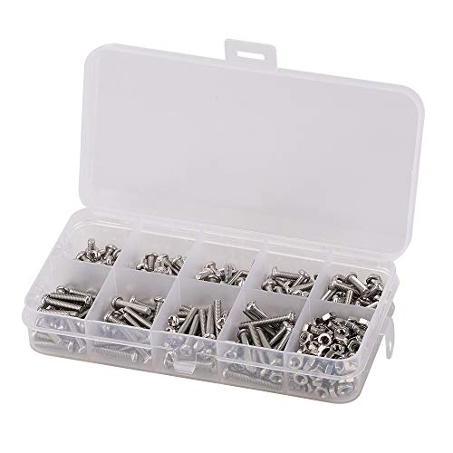 340pcs 304 Stainless Steel Cross Recessed Screw M3 Cross Screw Nuts A Variety of Length Options Hex Nut Combination