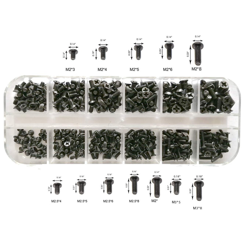 360pcs 12sizes Laptop Notebook Tiny Computer Replacement electronic Screws Assortment Kit Black,M2 M2.5 M3,for Lenovo Toshiba Gateway Samsung HP IBM Dell Sony Acer Asus Hard Disk SATA SSD M.2 360pcs