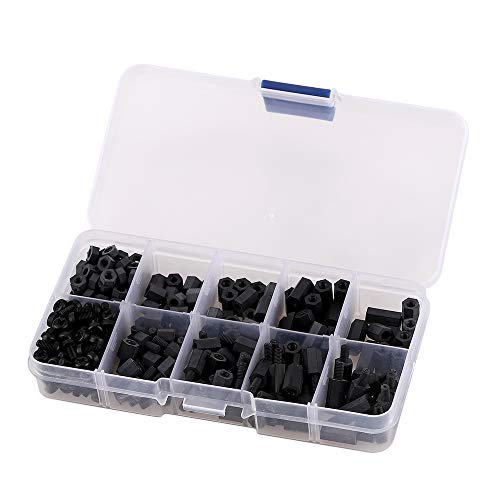 300pcs M3 10 Sizes Black Nylon Screw and Nut Combination Box
