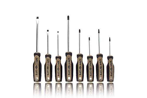 Spec Ops Tools Screwdriver Set for Professional Construction & Jobsite Use, Phillips, Slotted and Square Drivers with Magnetic Tips, 8-Piece 8-Piece Set