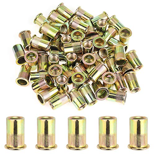 50 Pieces 1/2"-13 Zinc Plated Carbon Steel Rivet Nuts Flat Head Threaded Insert Nutsert
