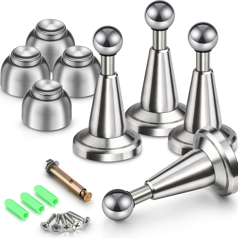 Blulu 4 Pack Magnetic Door Stopper Soft-Catch Stainless Steel Magnetic Door Catch Heavy Duty Wall Mounted & Floor Mounted Doorstops Holder for Keeping Open, Silver