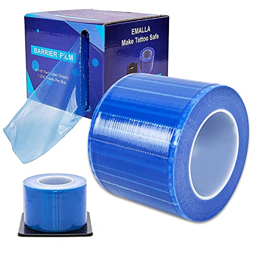 Unihubys Barrier Film Tatto Protective Film – Barrier Film Roll 1200 Sheets 4 x 6 Inch Tattoo Dental Disposable PE Protective Film with Dispenser to Fend Against Infections
