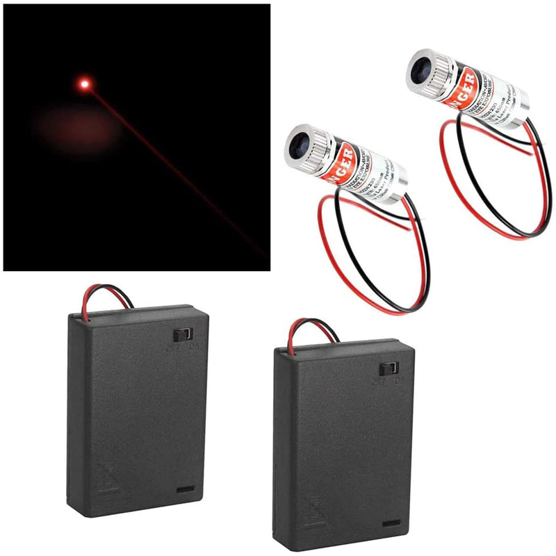 CTRICALVER Pack of 2 Round Laser 650 nm Focusable Laser Module Round Laser Focus Adjustable Laser Round Red 3-5 V with Plastic Lens + 2 x AA Battery Holder