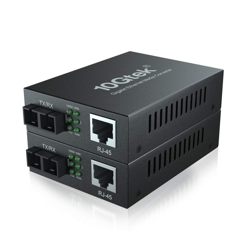 10Gtek 1.25G Gigabit MultiMode Fiber to Ethernet Media Converter, MMF Dual SC Fiber to Ethernet Copper RJ45 Converter for 10/100/1000Base-Tx to 1000Base-SX, UL Certified, up to 550-m, Pack of 2 550m X2