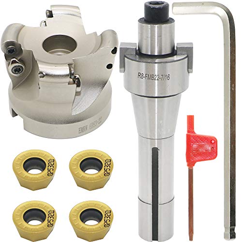 Face Mill Cutter Holder EMRW 6R 63-22+R8-FMB22-7/16+RPMT1204 Hard Alloy Blade+8mm Spanner+T15 Spanner, Used for Fough Machining of The Workpiece on The Milling Machine. EMRW 6R63-22(2.48 Inch)