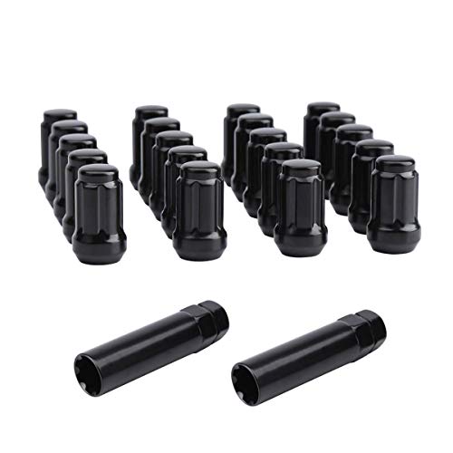 dynofit m12x1.5 Wheel Lug Nuts Black, (20pcs+2socket Key) 12mmx1.5 Spline Lugnuts Aftermarket Tuner (Bundle)