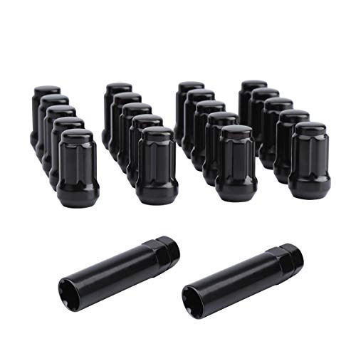 dynofit 12x1.25 Lug Nuts for Aftermarket Wheels, 20pcs+2keys 6 Spline/Point 12mmx1.25 Lugnuts Tuner Conical/Cone Seat Rims with 19mm 21mm Hex(Bundle)