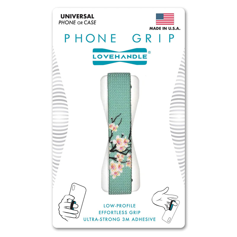 LOVEHANDLE Universal Phone Grip for Most Smartphones, Mini Tablets and Cases, Cherry Blossom Design Elastic Strap with White Base, lh-01-cherryblossom General Print