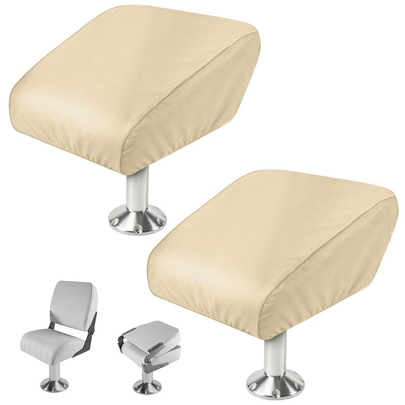iCOVER Boat Folding Seat Cover - 600 Denier Canvas Waterproof Heavy-Duty Weather Resistant Material Trailerable Fishing Chair Covers Beige 2 Pack