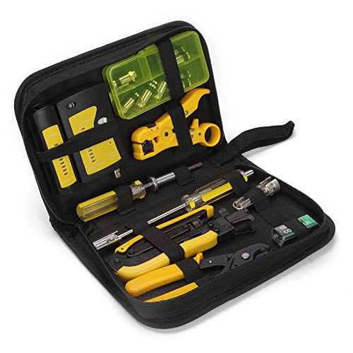 F Compression Tool Coax Cable Crimper Kit, Adjustable RG6 RG59 RG11 75-5 75-7 Coaxial Cable Stripper with F Compression Connectors Pack of 10