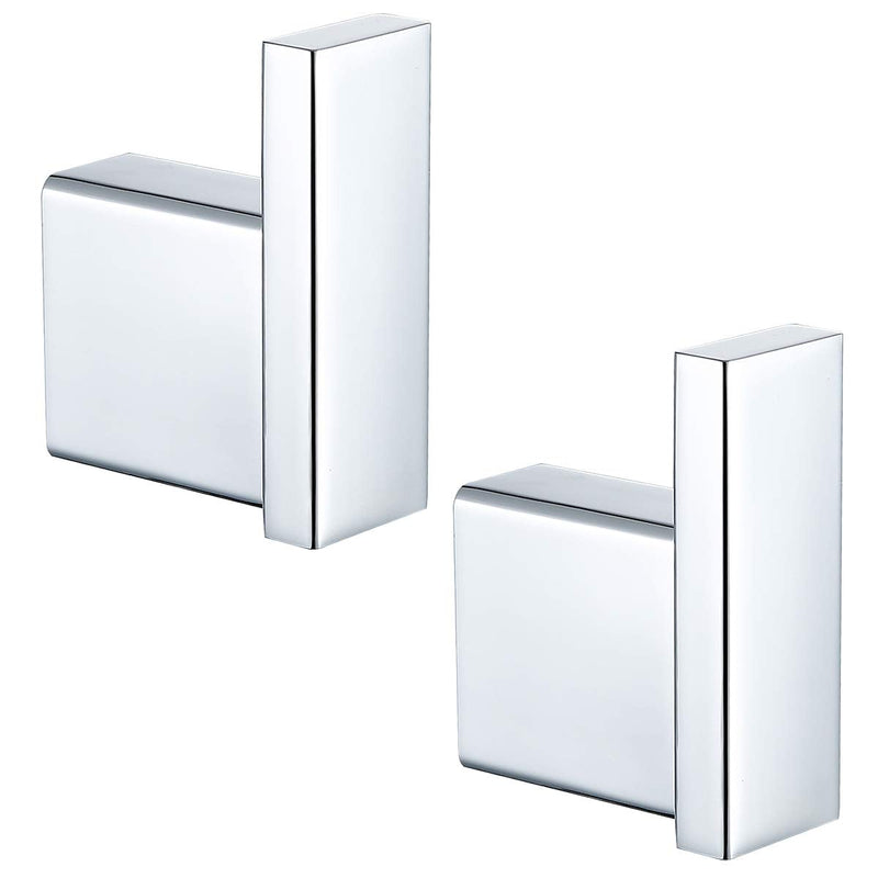RANDOM Towel Hooks Bathroom Hardware Accessories Coat Hook 304 Stainless Steel Clothes Hook for Bath Kitchen Contemporary Hotel Style Wall Mounted 2 Pack. (Square, Chrome) Single Hook-Polished Chrome