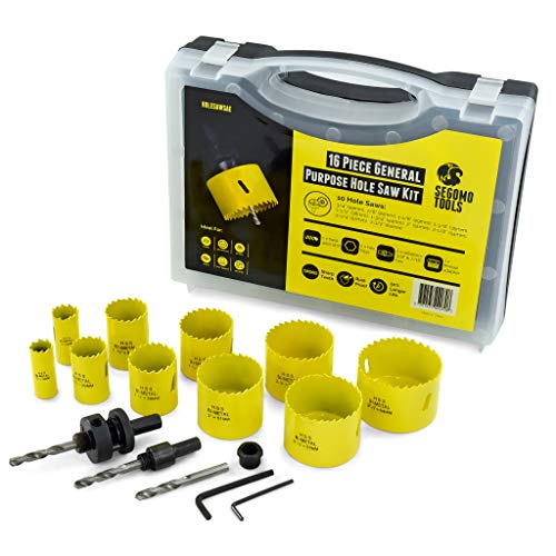 16 Piece General Purpose Bi-Metal Hole Saw Kit (3/4 Inch to 2 1/2 Inch) - HOLESAWSAE