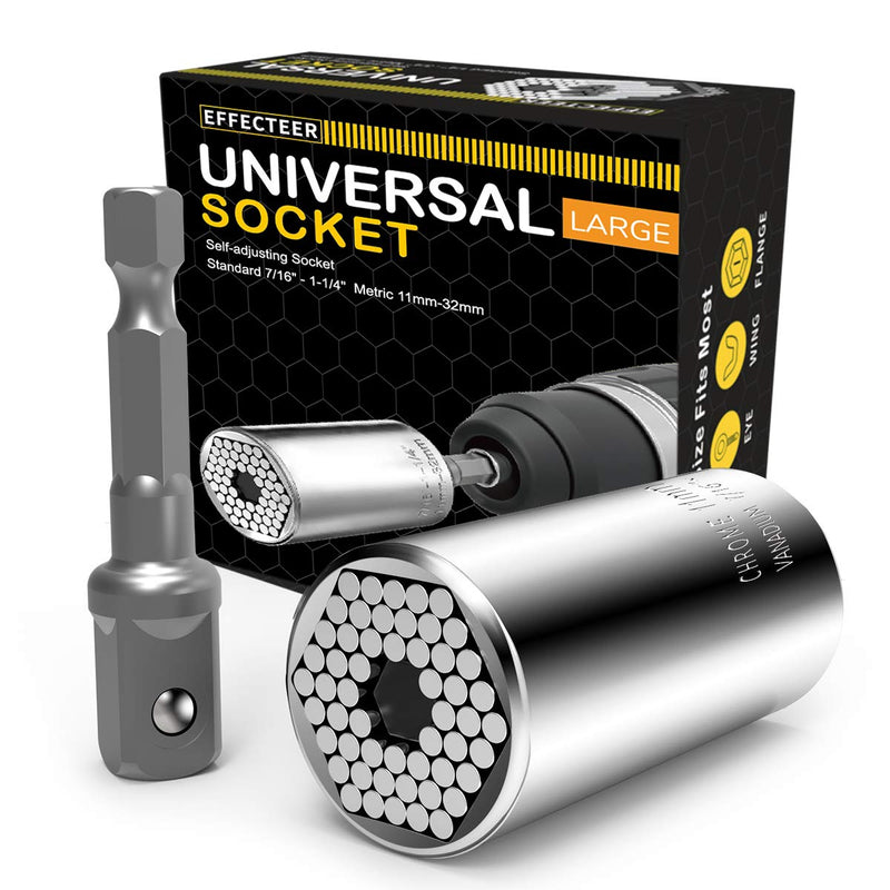 Universal Socket,Self-adjusting Socket Fits Standard 7/16'' - 1-1/4'' Metric 11mm-32mm, Adapter Socket for Wrench Ratchet&Power Drill, Tools Gifts for Men Him Husband Dad Father DIY Handyman Women L: 7/16" - 1-1/4" (11mm-32mm)