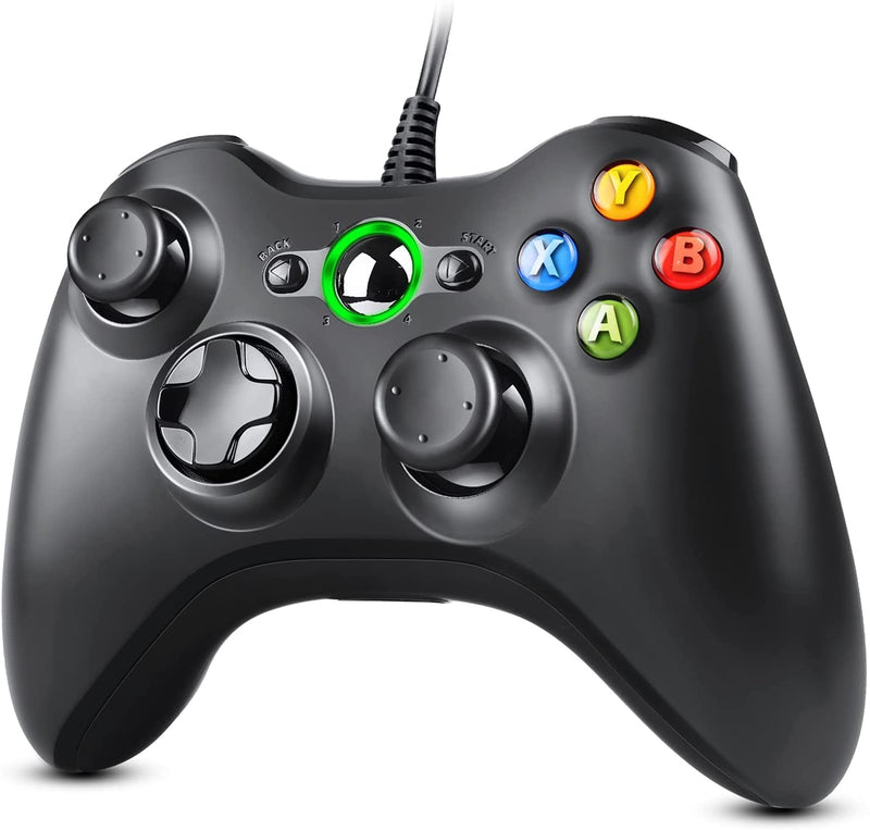Xbox 360 Controller, USB Wired Gamepad Joystick with Improved Dual Vibration and Ergonomic Design for Microsoft Xbox 360 & Slim & PC Windows 7/8/10(Black)