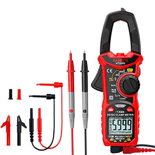 KAIWEETS HT206D Digital Clamp Meter T-RMS 6000 Counts, KET01 Soft Silicone Electrician Test Leads Kit