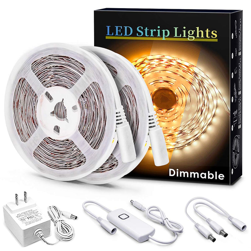 MYPLUS Under Cabinet Lighting Kit, 32.8 Ft Dimmable Led Strip Lights with 600 LEDs,12V, Low Power Safety Adapter, Flexible Tape Light for Kitchen Cabinet,Bedroom,Counter,Shelf (Warm White-3000k) Warm White/3000K 32.8FT/10M