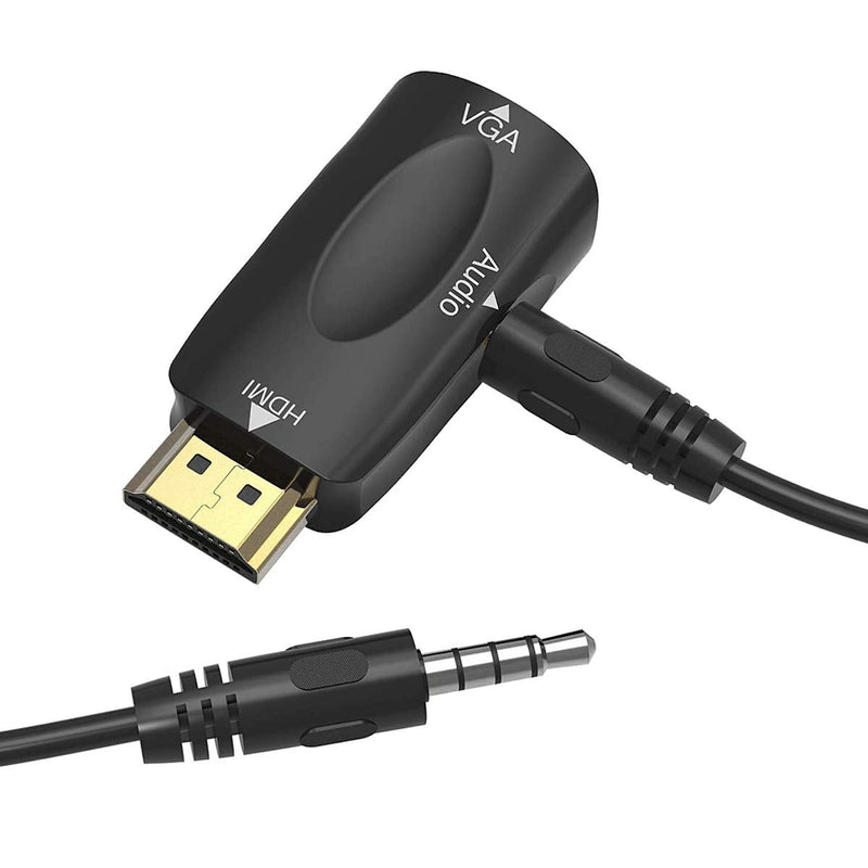 HDMI to VGA Adapter Converter with 3.5mm Audio Jack Cable,4K HDMI to VGA Converter Male to Female Gold-Plated Connector for Laptop,PC, Desktop,Monitor, Projector,HDTV,DVD Black