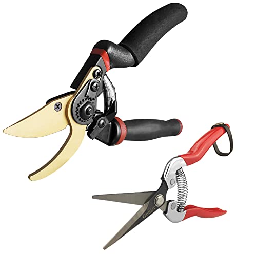gonicc 8.5" Professional Rotating Bypass Titanium Coated Pruning Shears(GPPS-1014) and Micro-Tip Pruning Snip (GPPS-1008), Pruners with Heavy Duty SK5 Blade. Soft Cushion Grip Handle for Everyone.
