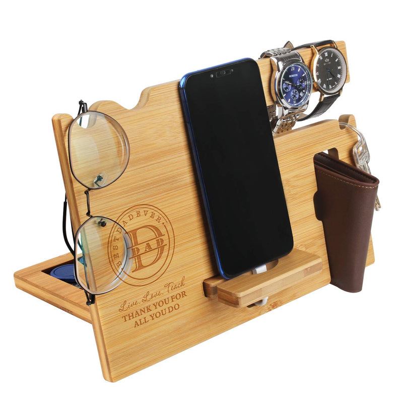 awofer Wood Phone Docking Station for Dad - Engraved Nightstand Organizer with Phone Stand, Accessory Holder, Watch Stand - Personalized Gifts for Fathers Day, Birthday, Thanksgiving, Christmas Stand For Dad