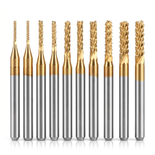 Oumefar 10Pcs End Mill Set 1mm 1.5mm 2mm 2.5mm 3mm - High Strength Cemented Carbide CNC Drill Milling Cutter 1/8" Shank Spiral Milling Cutter for PCB Machine