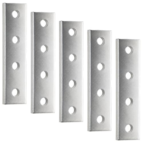 OHLECTRIC (5 Pack) 4-Hole Joist Splice Plates – Premium Zinc Electroplated Steel | 1-5/8" x 1/4", 9/16" Holes – Heavy-Duty Brackets for Wood, Metal, Framing & Furniture Repair 4 Hole Splice Plate