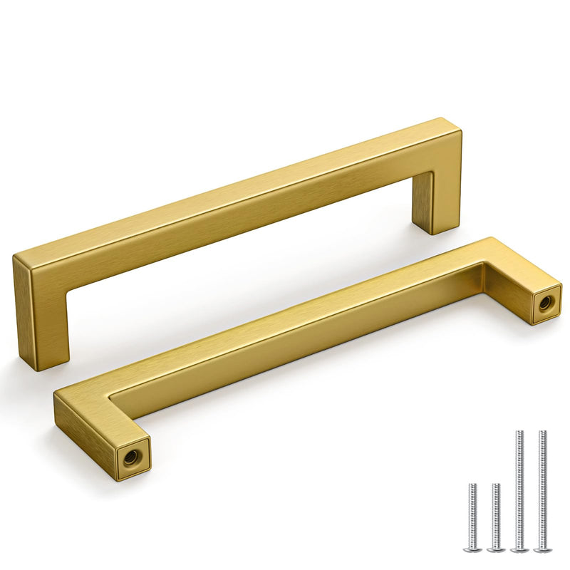 homdiy 10 Pack 6-1/4 Inch Gold Handles for Cabinets Kitchen Cabinet Handles Brushed Brass Cabinet Pulls Gold Hardware for Cabinets Stainless Steel Modern Hardware 6-1/4inch(160mm) Hole Center