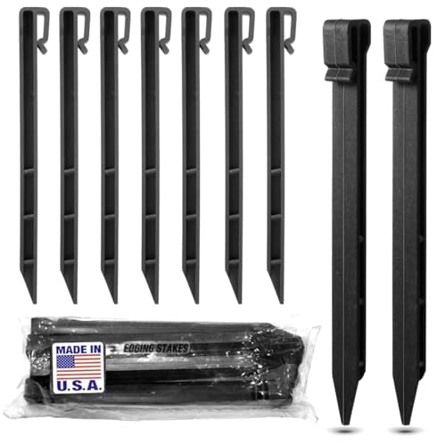 USA Made - Black (25-Pack) - 10" Inch Heavy Duty Plastic Landscape Edging Stakes, Anchoring Spikes for Edging & Terrace Board (Fits Most Brands Bender Board) (25) 25
