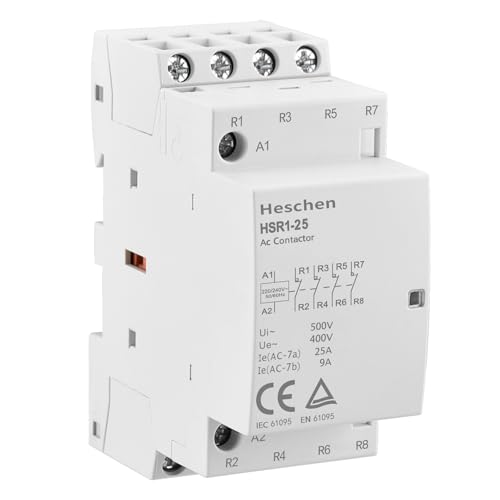 Heschen Household AC Contactor, HSR1-25, 4 Pin 4 Normally Closed, AC 220V/230V Coil Voltage, 35mm DIN Rail Bracket 230VAC 4NC 1