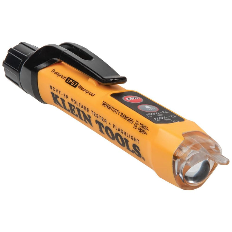 Klein Tools NCVT3P | Non-Contact Voltage Tester 12-1000V AC | Dual Range Test Pen with Flashlight | Acoustic Signal & Flashing LED | Auto Shut Off | Pocket Clip | Professional Voltage Detector