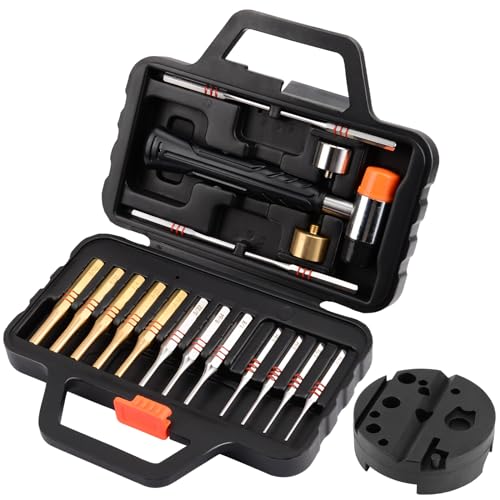 Pridefend Punch Set,Brass Punch Set and Roll Pin Punch Set Made of Solid Material Including Steel Pin Punch Set and Bench Block, Hammer with Detachable Heads,Punch Set with Portable Storage Case Brass Pin Punch Set