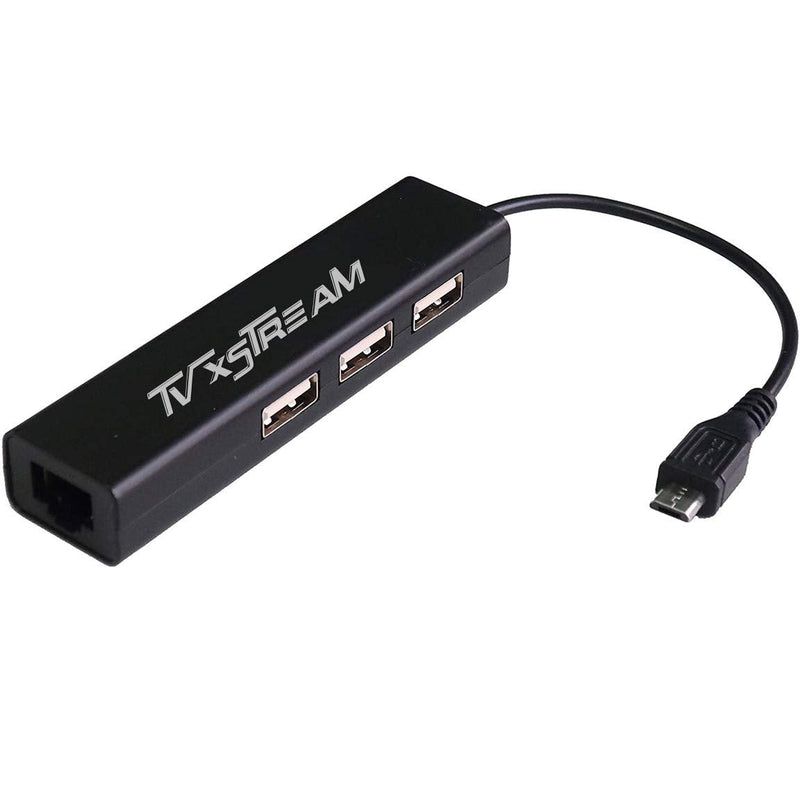 LAN Ethernet Adapter with 3 USB Port Hub with Micro USB Power for TV Streaming Devices, Stick 2nd Gen, 3rd Gen 4K firestick, Plus USB to DC Cable for Power