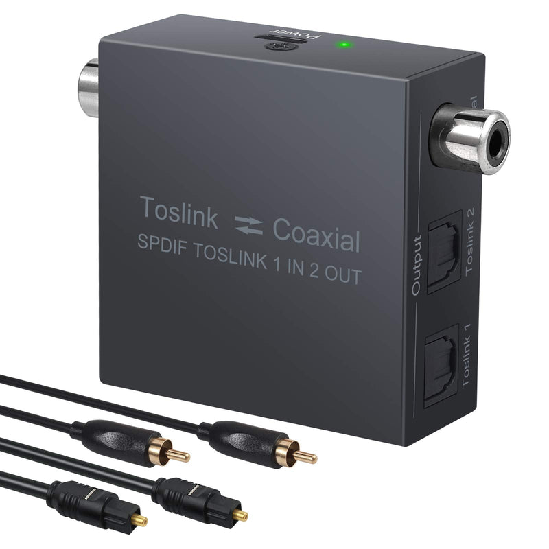 LiNKFOR Bi-Directional Toslink to Coaxial Converter 192 kHz Metal 1X2 Optical Toslink SPDIF Splitter Coaxial to Optical SPDIF Toslink Converter with Optical Coaxial Cables for HDTV PS4 SoundBar Etc