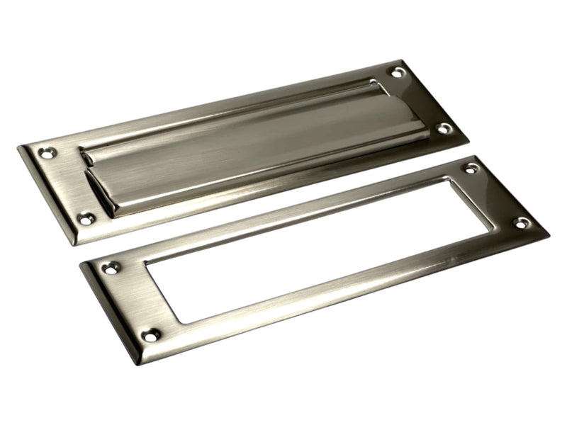 QCAA Solid Brass Mail Slot, with Solid Brass Interior Frame, 10" x 3", Satin Nickel, 1 Pack, Made in Taiwan
