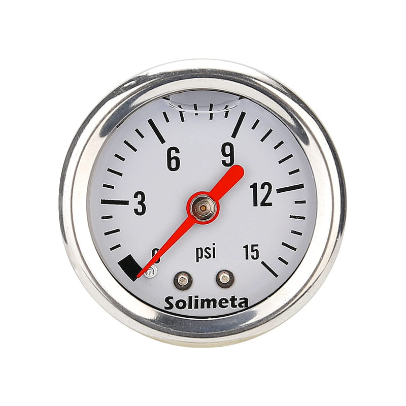 Solimeta 1.5" Dial Size, Oil Filled, Fuel Pressure Gauge 1/8 NPT, Inline Fuel Pressure Gauge, Automotive Replacement Fuel Pressure Gauge, 304 Stainless Steel Case, 0-15Psi, +/-3-2-3% 0-15 psi