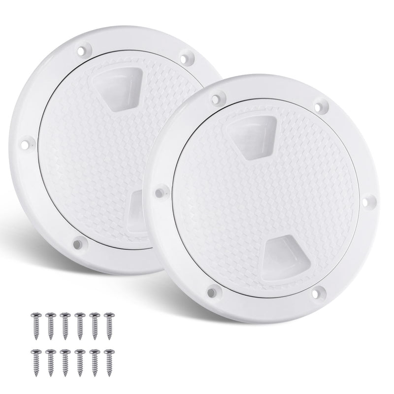 YaeMarine 2-Pack 4" 6" Boat Deck Cover Marine Inspection Hatch Deck Plate Access & Lid Round Non-Slip 6 Inch White