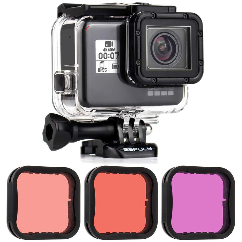 Waterproof Housing Case with Dive Filter for GoPro Hero 7 Black, Hero 6 Black, Hero 5 Black, Hero (2018) Camera - 45 Meters Underwater Photography - with Red, Light Red and Magenta Filters Waterproof Housing+Filters for Hero 5/6/7 Black