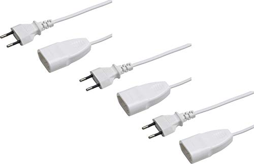 Meister Euro extension - Plastic Cable - IP20 Indoor - Ideal for Lamps and Fairy Lights / Extension Cable / Euro Plug / Euro Coupling | For indoor use (IP20) – multi-piece set – Euro coupling – Schuko coupling – practical power extension 3 m Pack of 3