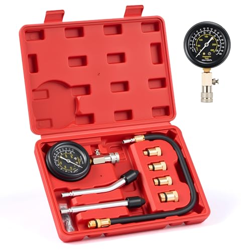 OMT 8pc Petrol Engine Cylinder Pressure Test Kit with 300 PSI Dual Gauge Standard Set