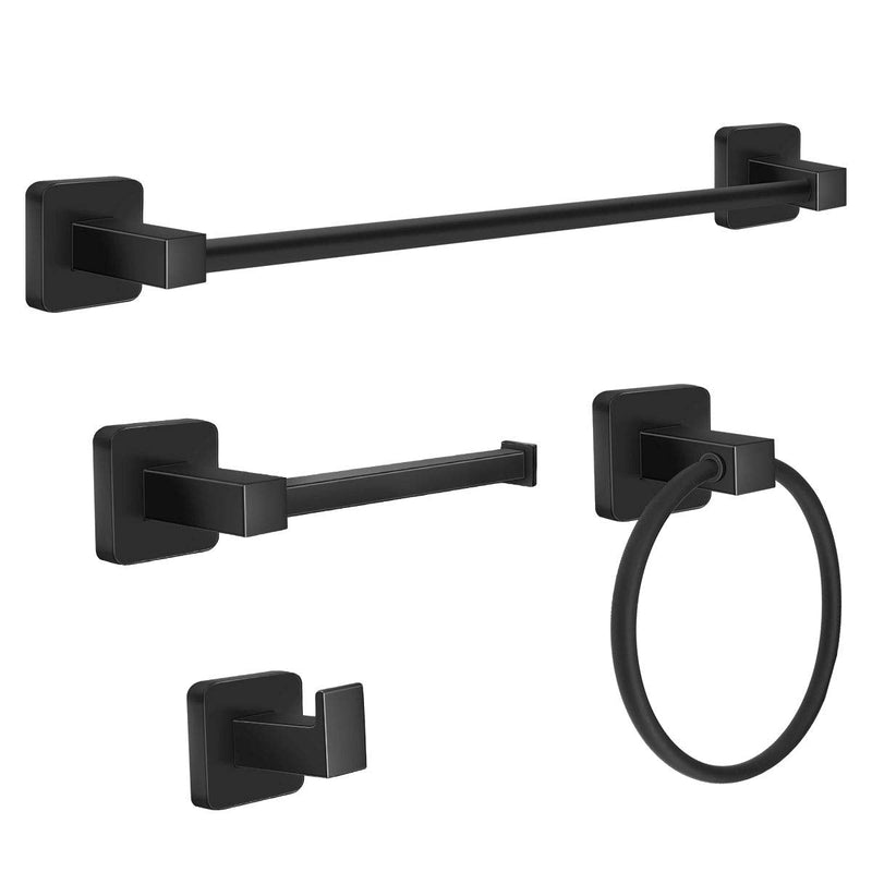 Matte Black Bathroom Hardware Set 4 Pieces,Towel Bar Set Includes 17In Hand Towel Bar, Towel Ring, Robe Towel Hooks,Toilet Paper Holder, Bathroom Towel Rack Set Matte Black