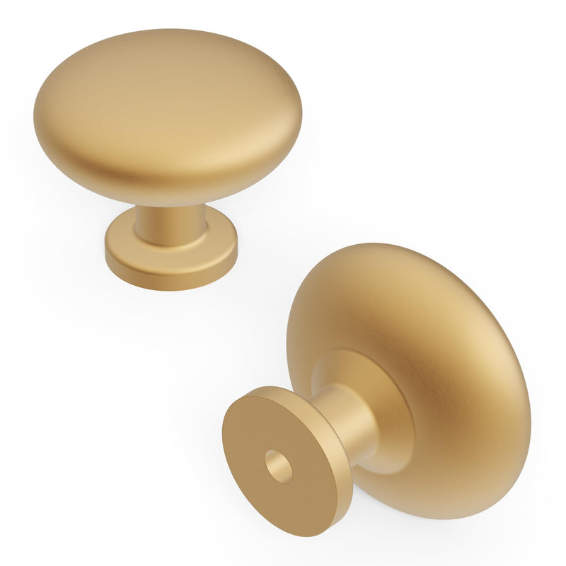 Hickory Hardware 10 Pack of Round Kitchen Cabinet Knobs, Quality Drawer and Dresser Knob, Handle Pulls for Cabinet Doors, Bathroom Drawers, 1-1/8 Inch, Brushed Brass