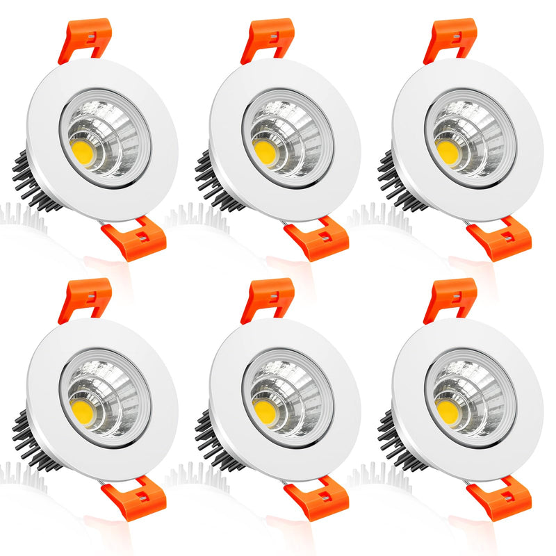 inShareplus 2 Inch LED Downlight, 3W Recessed Lighting COB Dimmable, 5000K Daylight White, CRI80, Ceiling Lights with LED Driver, 6 Pack 5000k(Daylighting White) White/6Pack