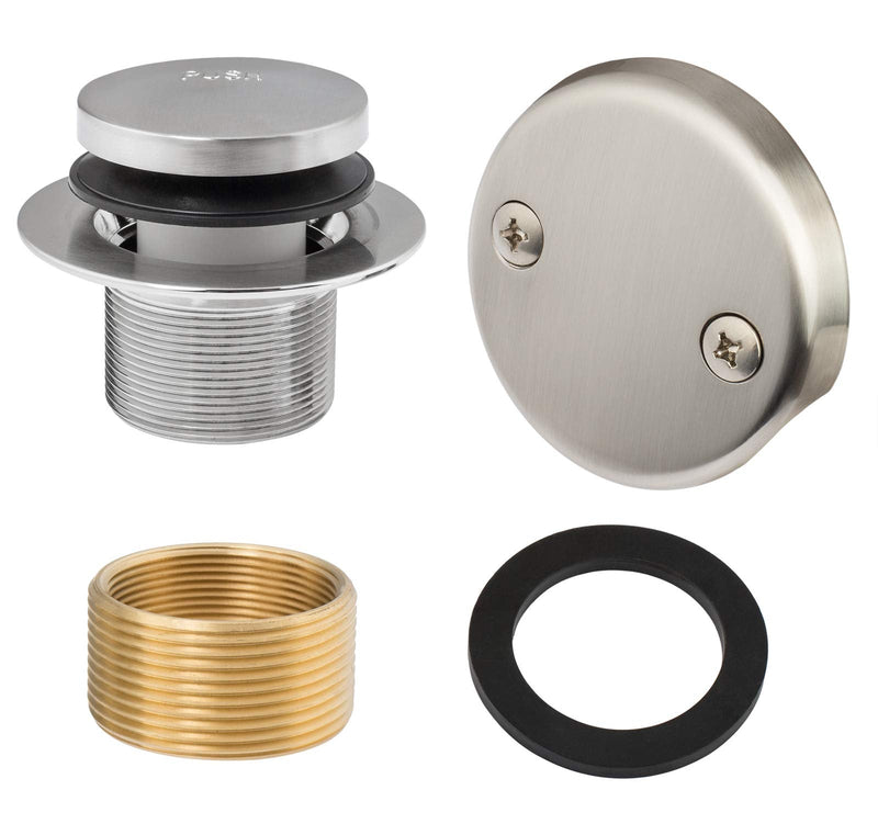 Artiwell Tip-Toe Tub Trim Set with Two-Hole Overflow Faceplate, Replacement Bath Drain Trim Kit with 2-Hole Overflow Faceplate and Universal Fine/Coarse Thread (Brushed Nickel) Brushed Nickel