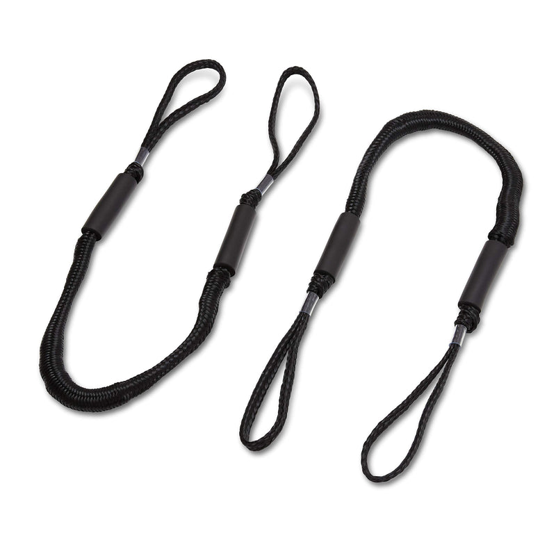 Bungee Dock Line 2-Pack - 4ft, Adjustable No-Jerk Boat & Kayak Ties, Premium Mooring Ropes, Essential Boat Accessories, Ideal Kayak Accessories, Includes Free Docking E-Book by Domabri (Black) Non-Custom Black
