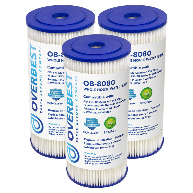 Overbest FXHSC 10" x 4.5" Whole House Water Filter, Replacement for GE FXHSC, Culligan R50-BBSA, Pentek R50-BB and DuPont WFHDC3001, American Plumber W50PEHD, GXWH40L (3 Pack)