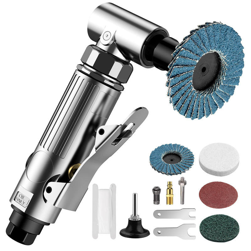 EYPINS Angle Air ‎Die Grinder 1/4 inch - Pro Pneumatic Right Angle Grinder 20000 RPM,with Sanding Discs, Lightweight,Variable Speed for Contour Grinding,Polishing,Cutting,Air Powered Compressed Silver