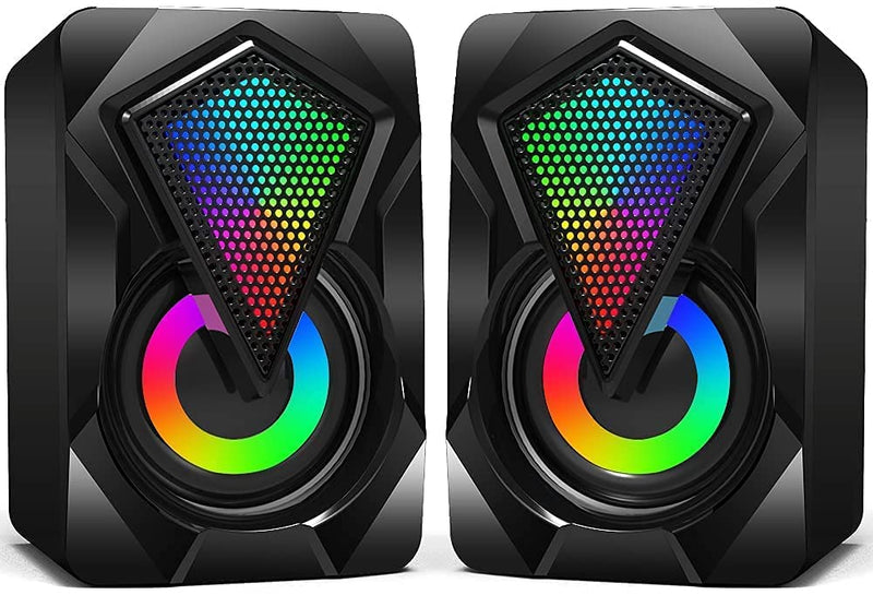 NJSJ Computer Speakers with Colorful RGB Lights, USB Powered 3.5mm Aux- in Mini PC Speakers, Crystal Sound Portable Speaker for Desktop Laptop Monitor Black