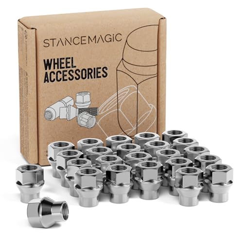 24pcs Chrome Silver Open ET Lug Nuts - Metric 12x1.5 Thread Size - 1 inch Length - Extended Threads - Cone Conical Taper Seat Shank - Compatible with Select 6Lug Vehicles and Aftermarket Wheels