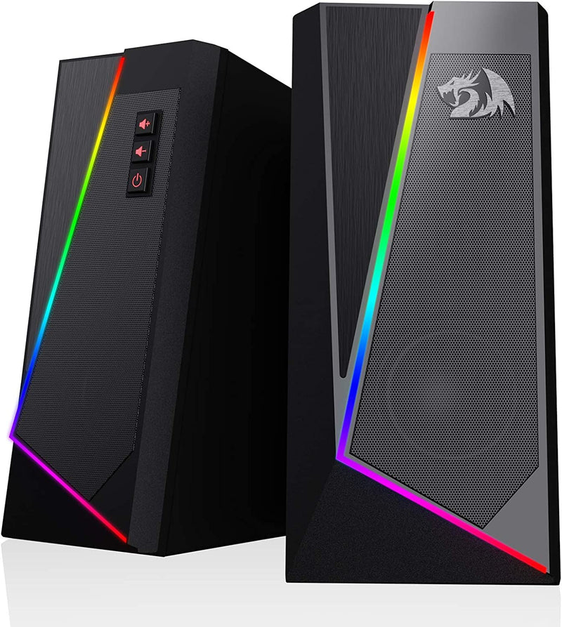 Redragon GS520 RGB Desktop Speakers, 2.0 Channel PC Computer Stereo Speaker with 6 Colorful LED Modes, Enhanced Sound and Easy-Access Volume Control, USB Powered w/ 3.5mm Cable Black