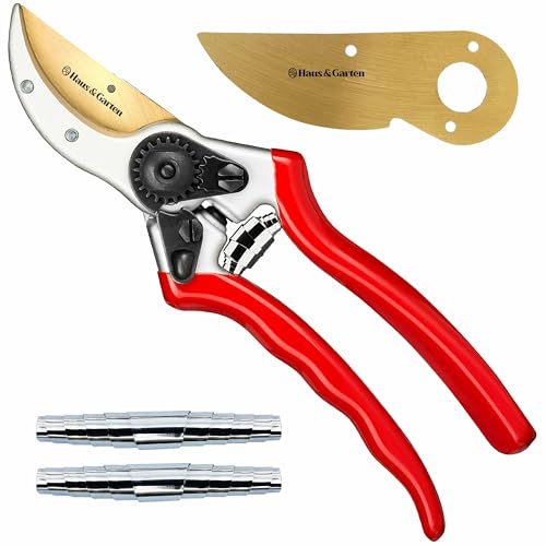 Haus & Garten ClassicPRO Titanium Bypass Pruning Shears + Replacement Blade + Springs Bundle